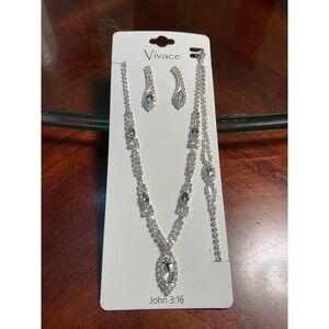 Vivace Rhinestone Necklace Earrings Bracelet Set Silver  Women Sparkle Bridal